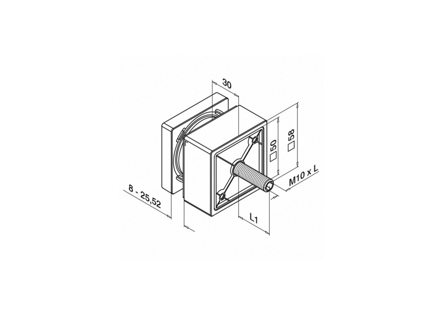 Adaptateur à verre, carré, 50x50 mm, plat, M10