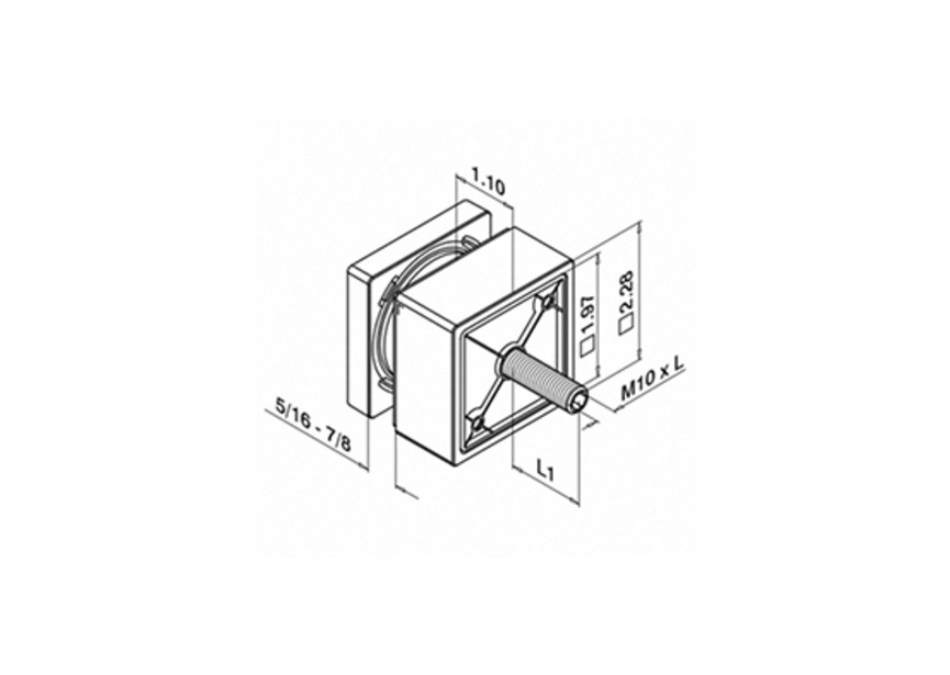 Adaptateur à verre, carré, 50x50 mm, plat, M10